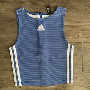 Adidas Women's Three Stripe AAC Blue Ribbed Full Zip Tank Top